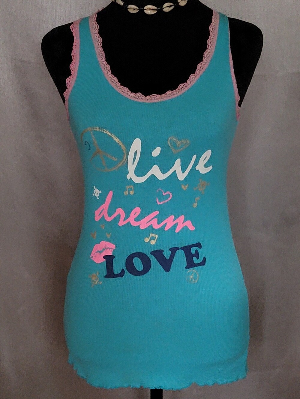 Live Dream Love Teal Lace-Trim Tank Top